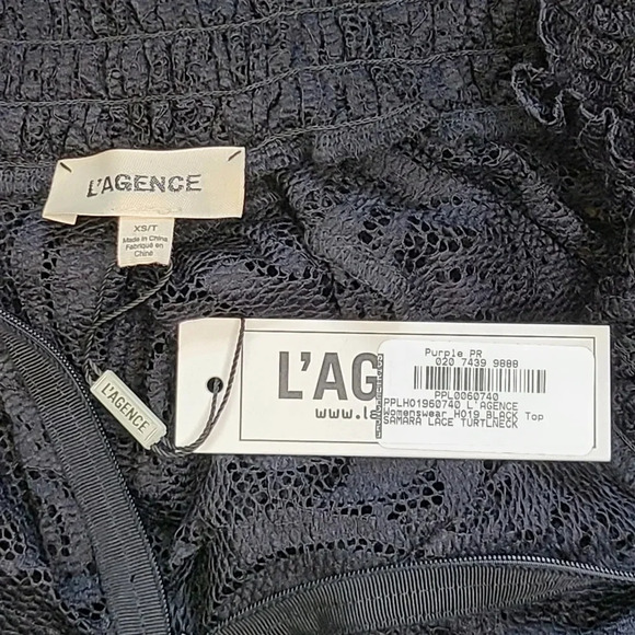 L'Agence Samara Black Sheer Lace Long Sleeve Bell Sleeve Turtleneck Top XS - Picture 12 of 16
